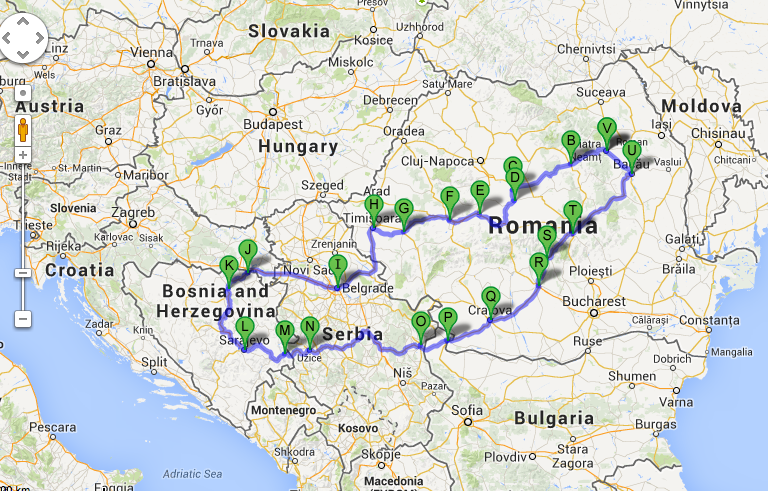 Traseul complet al călătoriei prin Balcani.